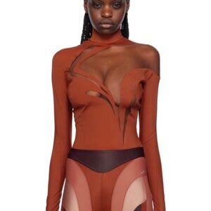 Pre-owned MUGLER Tan Swirly Bodysuit